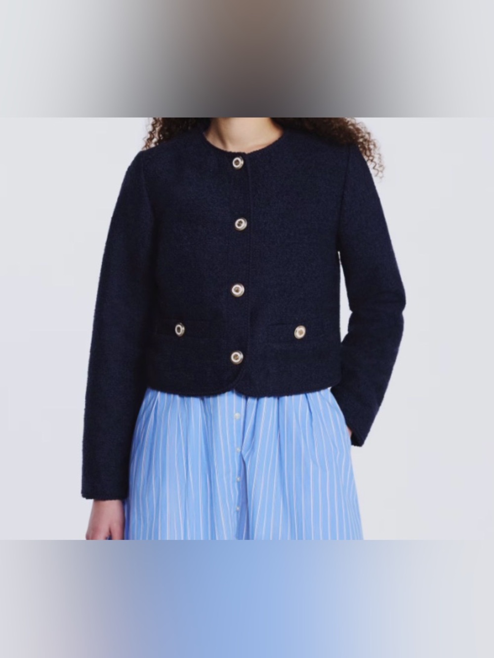 Free Assembly Nubby Collarless Crew Neck Jacket Size XL (16-18) Navy Blue